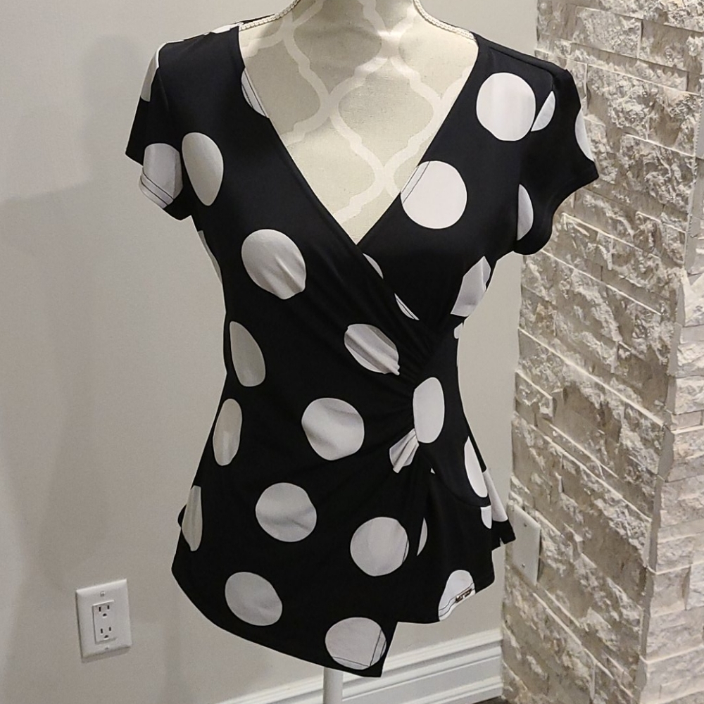 Cartise Black and white polka dot wrap top